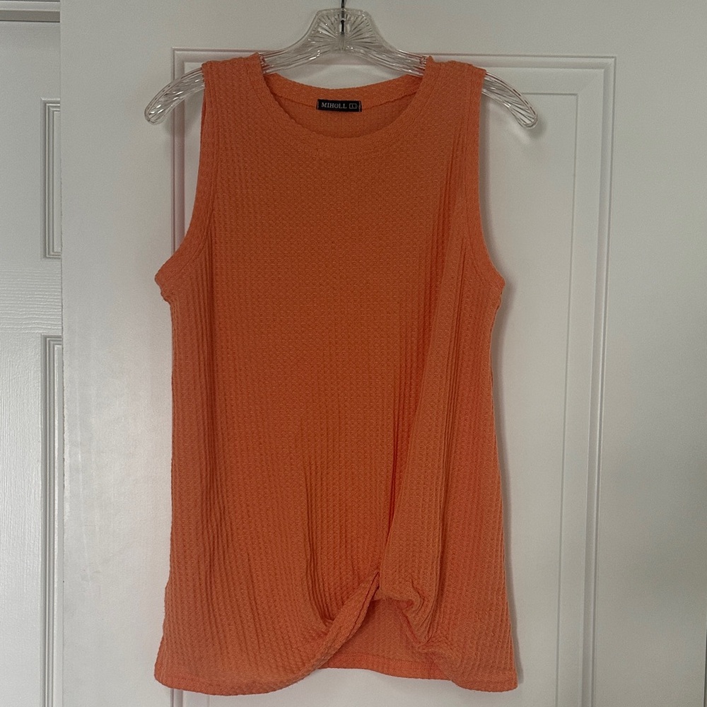 Michelle D Orange Knot-Front Sleeveless Tank